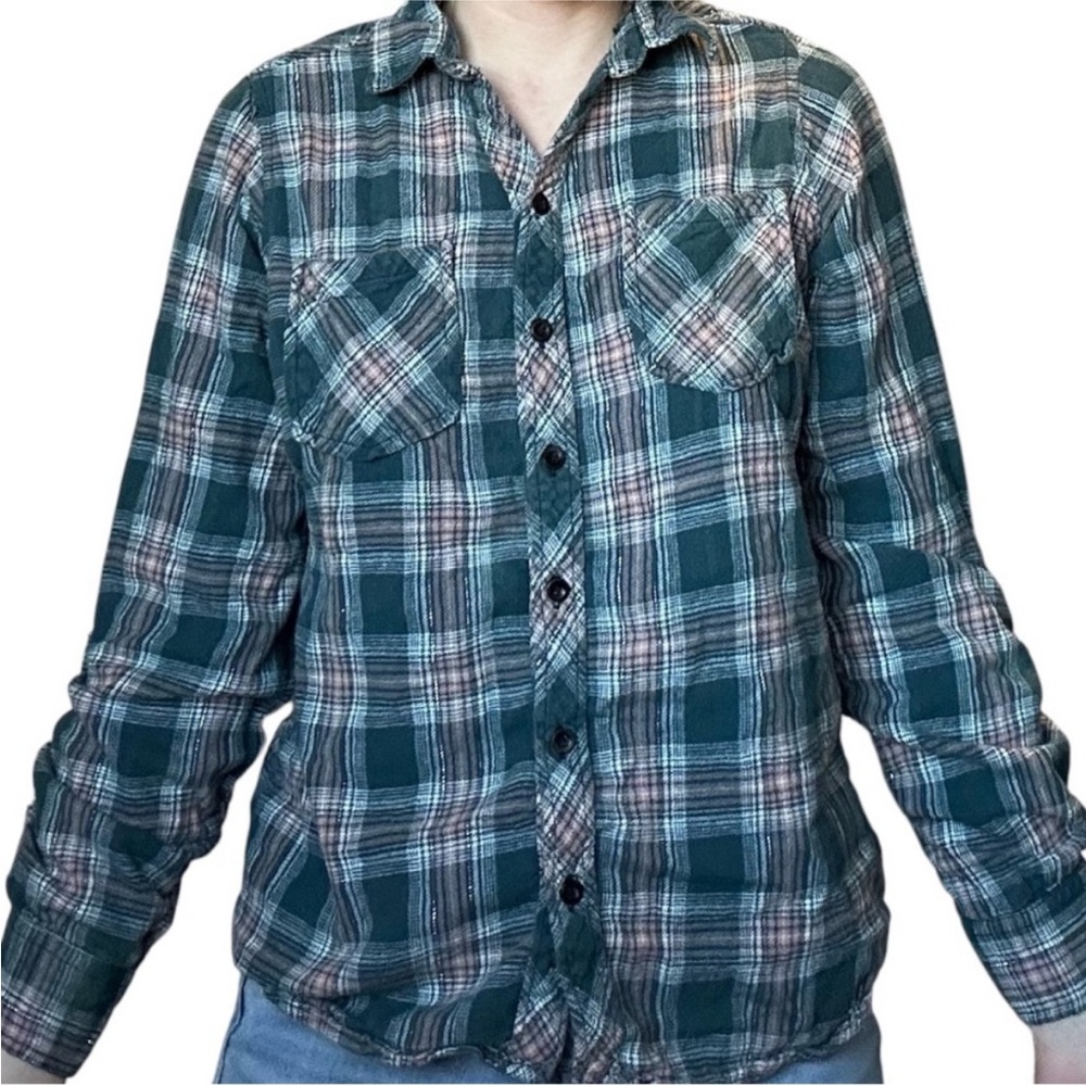 Women’s BTC flannel top in teal, S